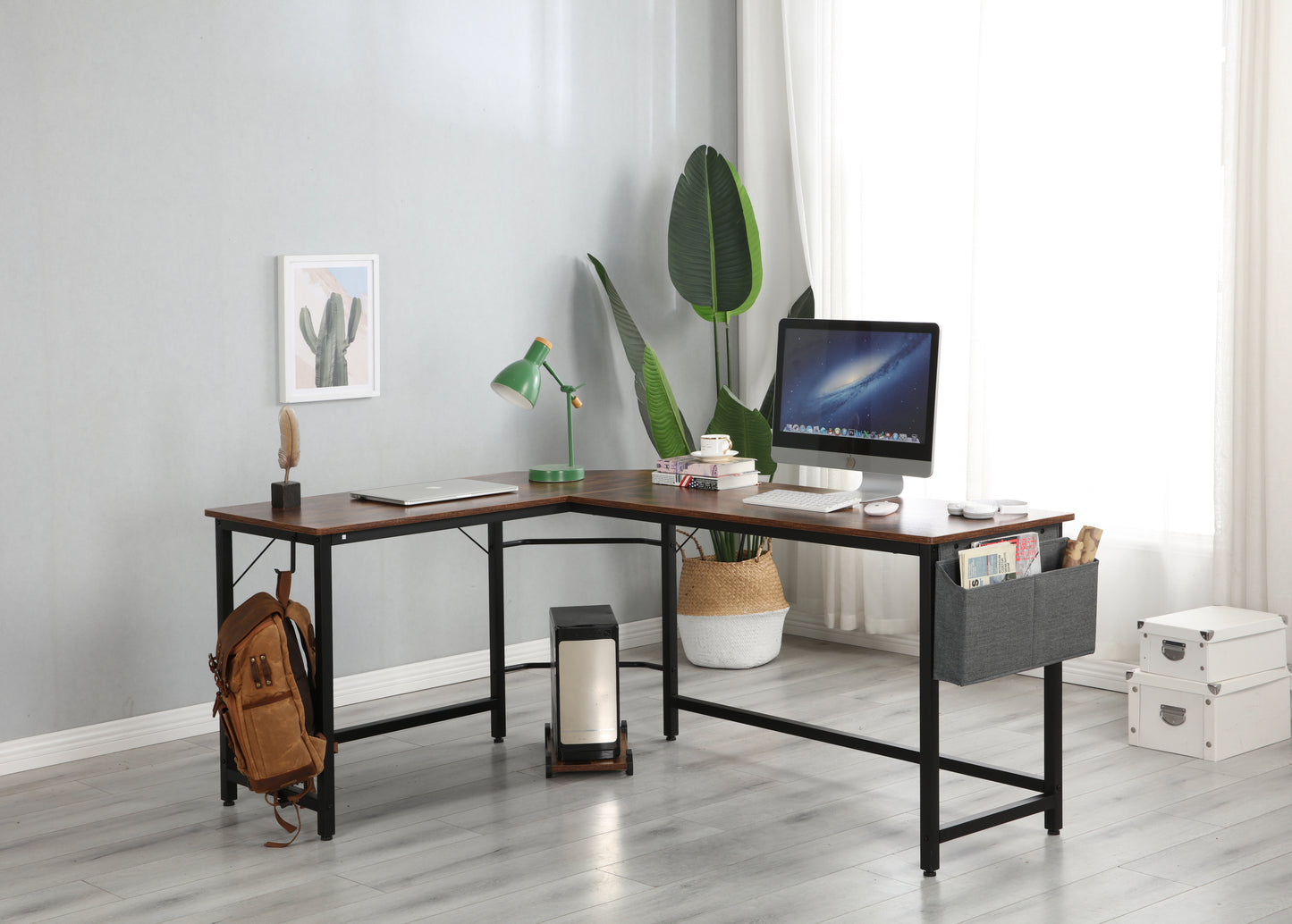 Modern Design L-Shaped Desk Corner Computer Desk PC laptop Computer Table Study Desk Home Office Wood & Metal Deep Rustic