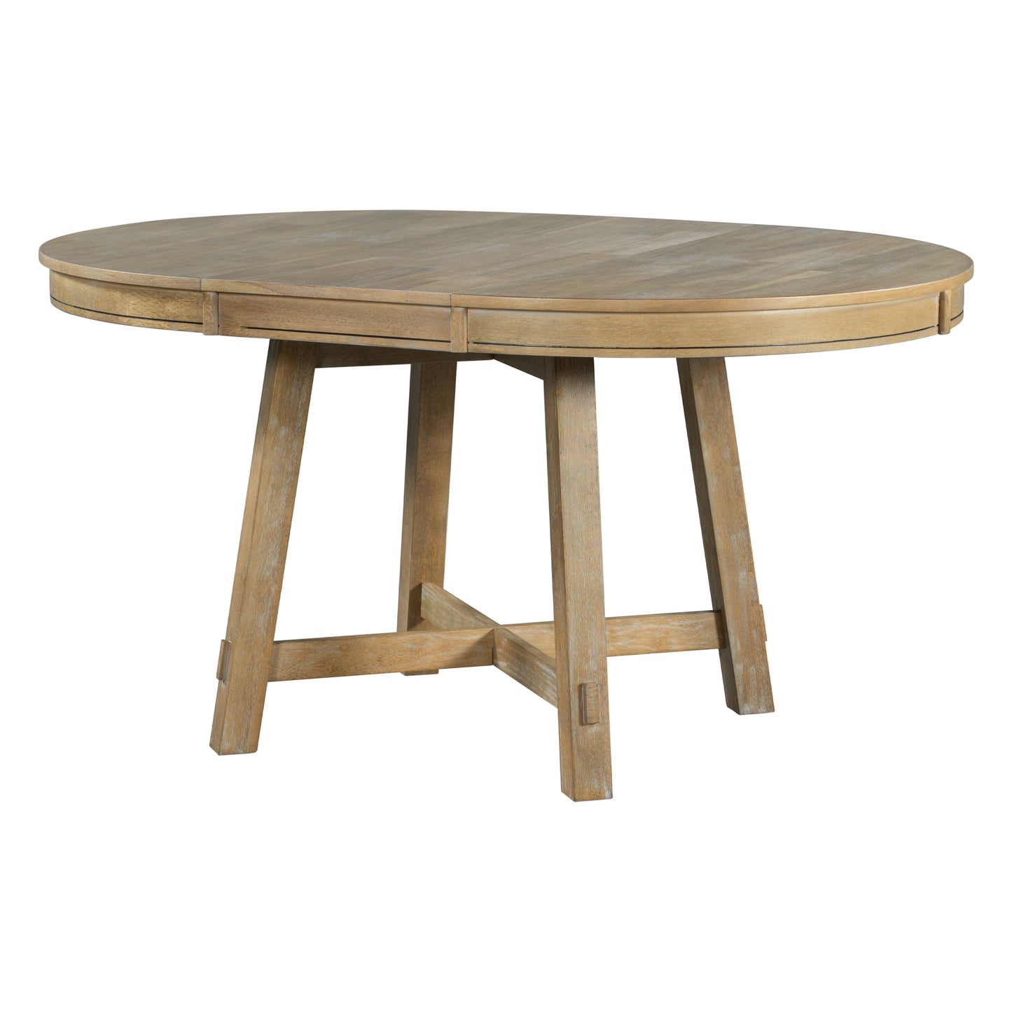 TREXM Farmhouse Round Extendable Dining Table with 16" Leaf Wood Kitchen Table (Natural Wood Wash)