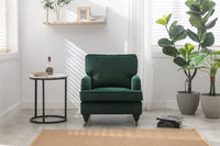 Velvet Accent Chair, Sofa Armchair with Casters, Mid-Century Modern Velvet Upholstered Comfort Oversized Armchair with Wooden Legs, Reading Chair，Living Room Chair, Dark  Green