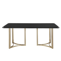 71"x35.5"x30" Contemporary Lauren Gold Black Top Dining Table with Durable Brushed Brass Metal Base,Kitchen Table for 6-8 Person for Living Room, Dining Room,Home and Office