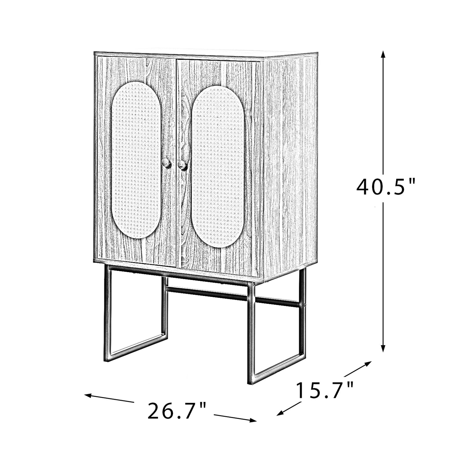 Epaphus 2-Door Accent Cabinet with interior shelves and Black Metal Base