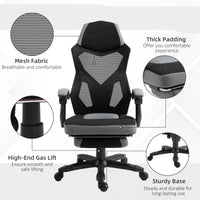 Vinsetto Ergonomic Home Office Chair High Back Armchair Computer Desk Recliner with Footrest, Mesh Back, Lumbar Support and Wheels, Grey