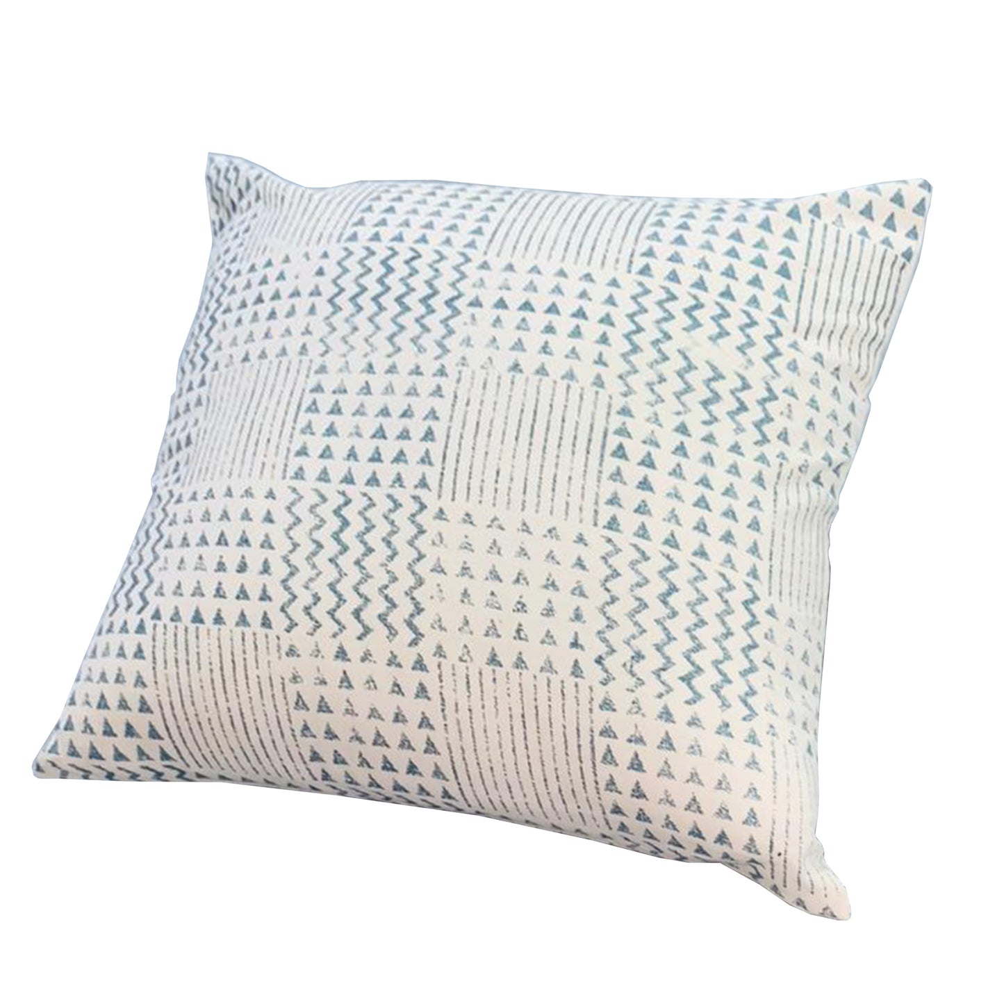 18 x 18 Handcrafted Square Cotton Accent Throw Pillow, Aztec Minimalistic Print, Blue, White