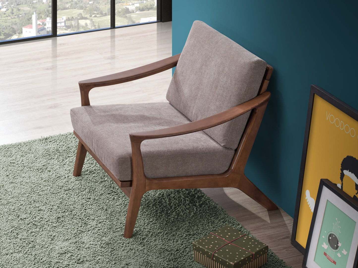 ACME Lide Accent Chair, Light Brown Fabric & Brown Finish AC02378