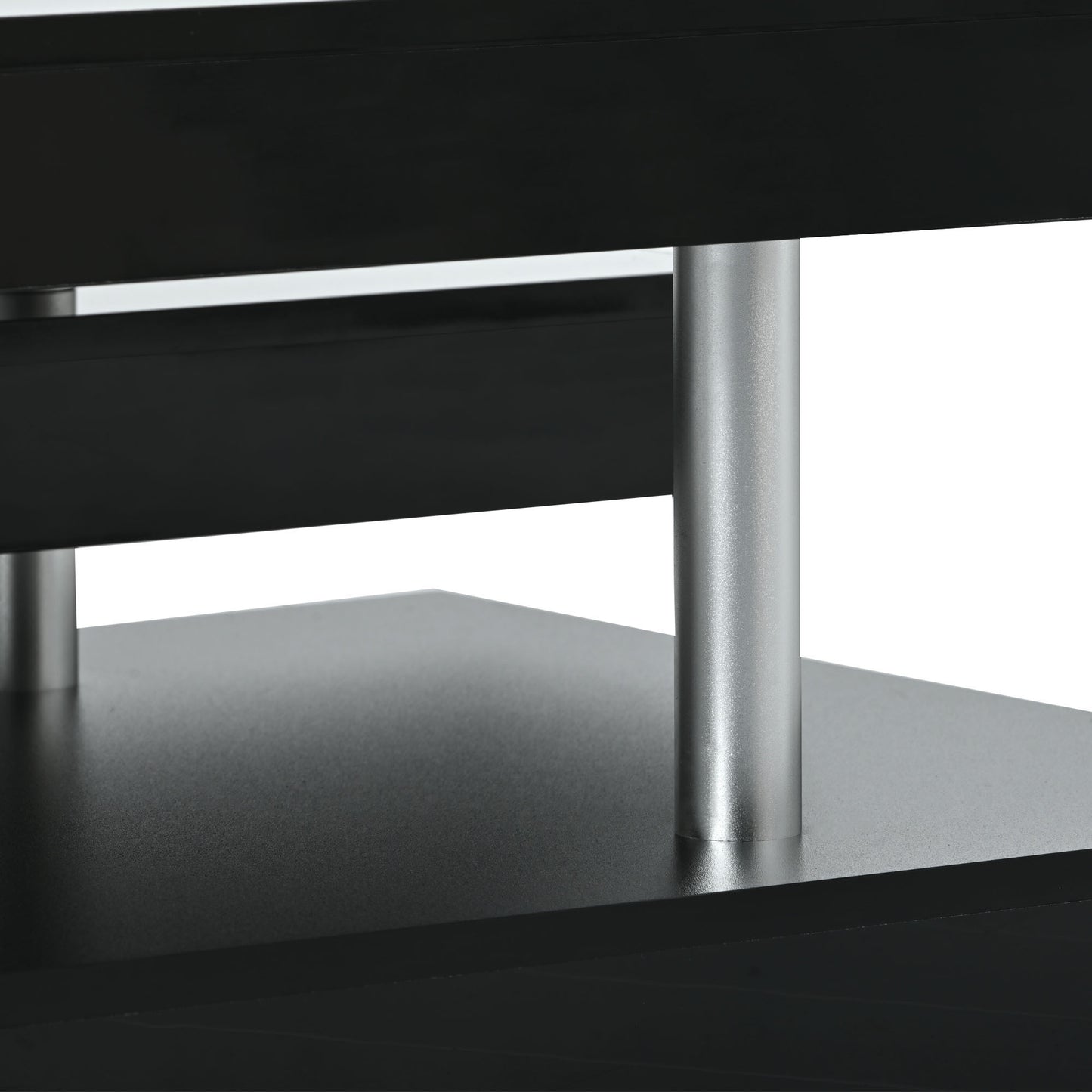 ON-TREND Modern 2-Tier Coffee Table with Silver Metal Legs, Rectangle Cocktail Table with High-gloss UV Surface, Minimalist Design Center Table for Living Room, Black