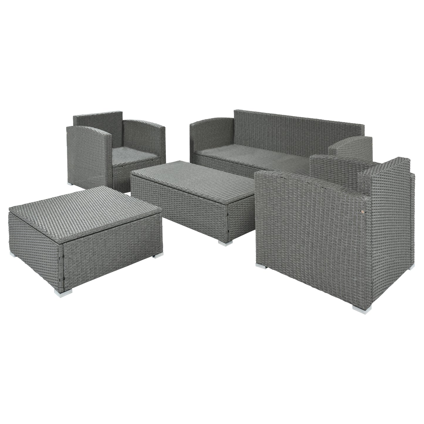 TOPMAX Outdoor Patio 5-Piece All-Weather PE Wicker Rattan Sectional Sofa Set with Multifunctional Table and Ottoman, Gray Wicker+ Beige Cushion