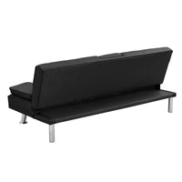 Sofa Bed with Armrest two holders  WOOD FRAME, STAINLESS LEG, FUTON BLACK  PVC