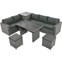 TOPMAX Outdoor 6-Piece All Weather PE Rattan Sofa Set, Garden Patio Wicker Sectional Furniture Set with Adjustable Seat, Storage Box, Removable Covers and Tempered Glass Top Table,Grey