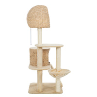 Cat Tree, 59-Inch Cat Tower for Indoor Cats, Plush Multi-Level Cat Condo with 2 Perches, 2 Caves, Cozy Basket and Scratching Board, Beige