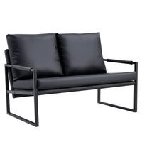 Sofa set. PU leather armchair metal frame cushion armchair, cushion backrest, living room sofa 1 double sofa+2 single sofa (black PU leather+metal frame+foam) SF-008 SF-D008