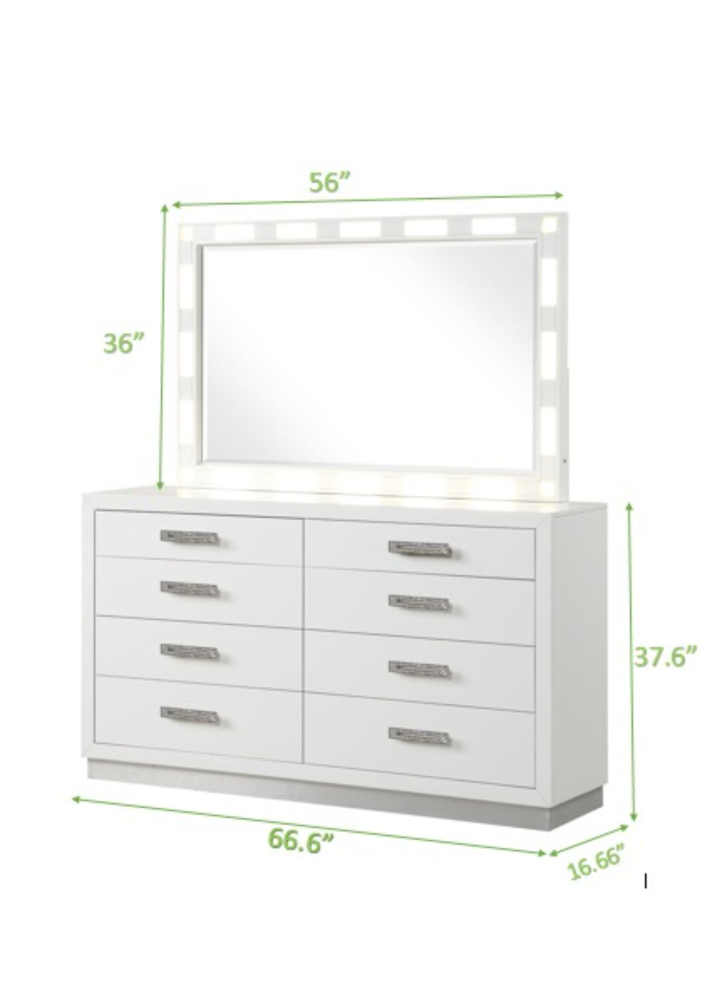 Coco King 5 Pc LED Bedroom Set Made with Wood in Milky White