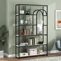 70.9 Inch Home Office Bookcase Open Bookshelf Storage Large 6 Shelf Bookshelf Furniture with Black Metal Frame, White