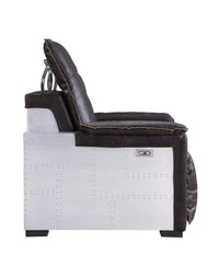 ACME Nernoss Power Motion Recliner, Dark Grain Brown Leather & Aluminum 59943