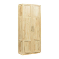 High wardrobe and kitchen cabinet with 2 doors and 3 partitions to separate 4 storage spaces, oak