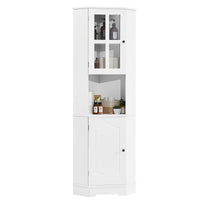 Tall Bathroom Storage Cabinet, Corner Cabinet with Glass Door, Open Storage, Adjustable Shelf, White