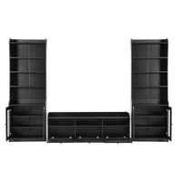 ON-TREND Chic Elegant Entertainment Wall Unit with Tall Cabinets, Modern TV Console Table for TVs Up to 65", Multifunctional TV Stand Set with Acrylic Board Door, Black