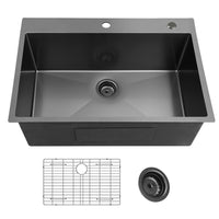 30 Inch Topmount Gunmetal Black 18 Gauge Single Bowl Kitchen Sink