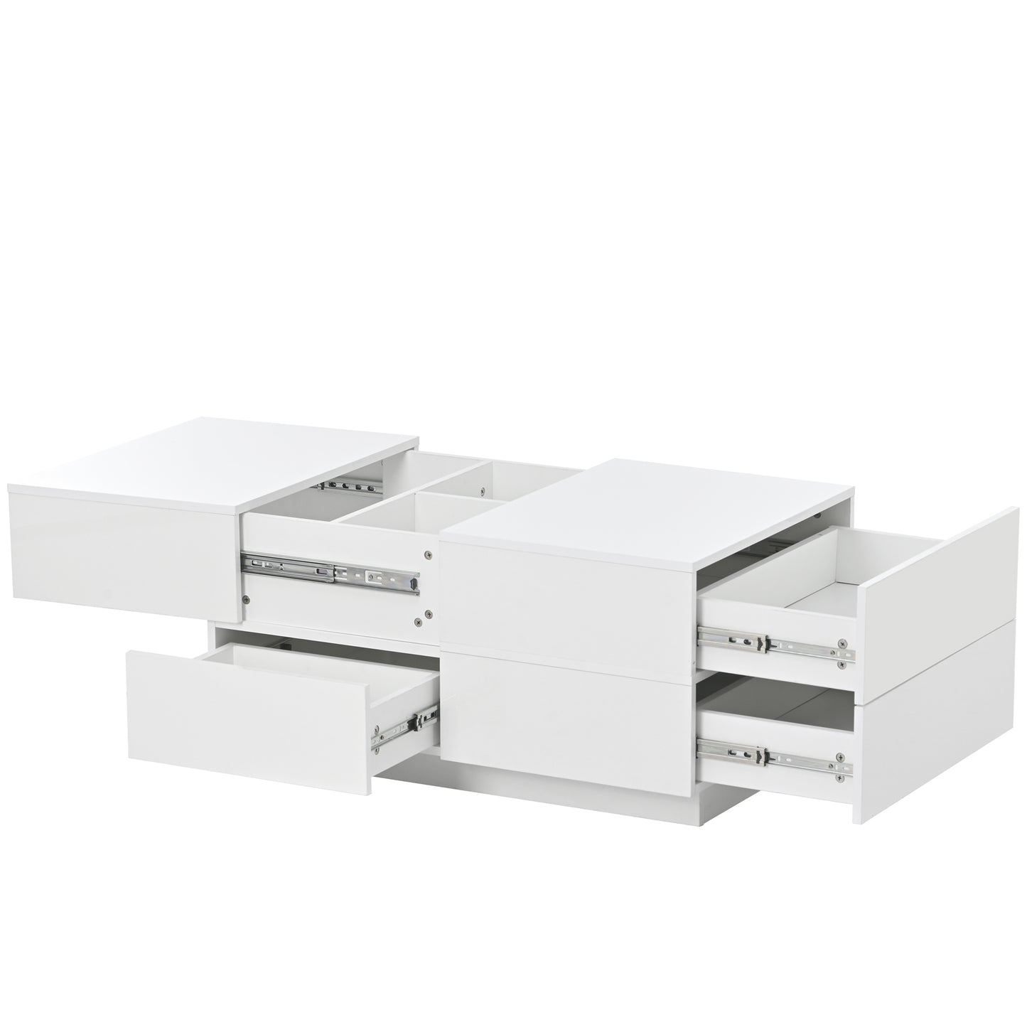 ON-TREND Extendable Coffee Table with 4 Drawers, Rectangle Cocktail Table with Hidden Storage Compartment, UV High-gloss Center Table with Sliding Top for Living Room, 35.4"x 23.6", White