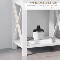 HOMCOM Side Table, Farmhouse End Table with Storage Drawer, Open Shelf and X-frame, Bedside Table for Living Room, White