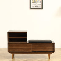 Modern Shoe Changing Cabinet with Cushion - 47.24 Inch, Black Walnut Finish, Solid Wood Legs - Spacious and Fashionable Shoe Cabinet