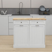 Two Drawers and Two-Compartment Tilt-Out Trash Cabinet Kitchen Trash Cabinet-White