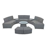 TOPMAX 10-Piece Outdoor Sectional Half Round Patio Rattan Sofa Set, PE Wicker Conversation Furniture Set for Free Combination, Light Gray