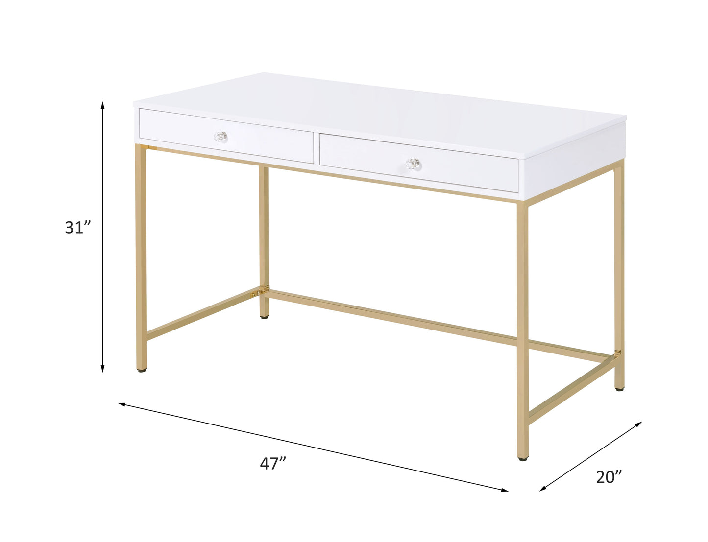 ACME Ottey Desk in White High Gloss & Gold 92540