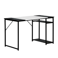 47.2" L x 23.6" D Writing Computer Desk, Home Office Study Desk with 2 Storage Shelves on Right Side, Fashion Simple Style Wood Table Metal Frame- White & Black