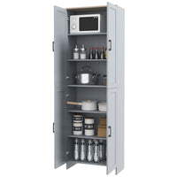 HOMCOM 72" Freestanding Kitchen Pantry, 4-Door Storage Cabinet Organizer with Adjustable Shelves, Kitchen Cabinet with Doors and Shelves, Gray