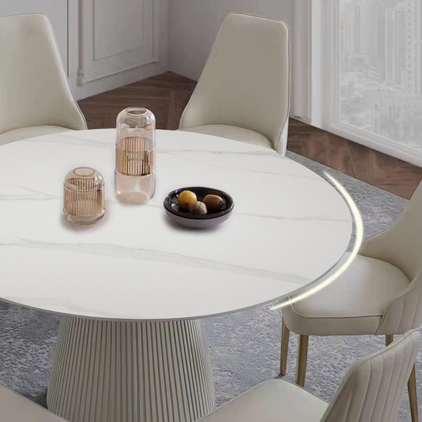 53 inch  Sintered stone carrara white dining table with 6pcs Chairs