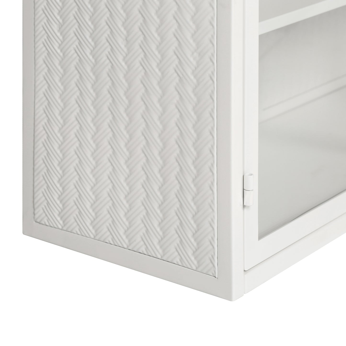 27.56"Glass Doors Modern Two-door Wall Cabinet with Featuring Three-tier Storage for Entryway Living Room Bathroom Dining Room,Wall Cabinet with Characteristic Woven Pattern,White