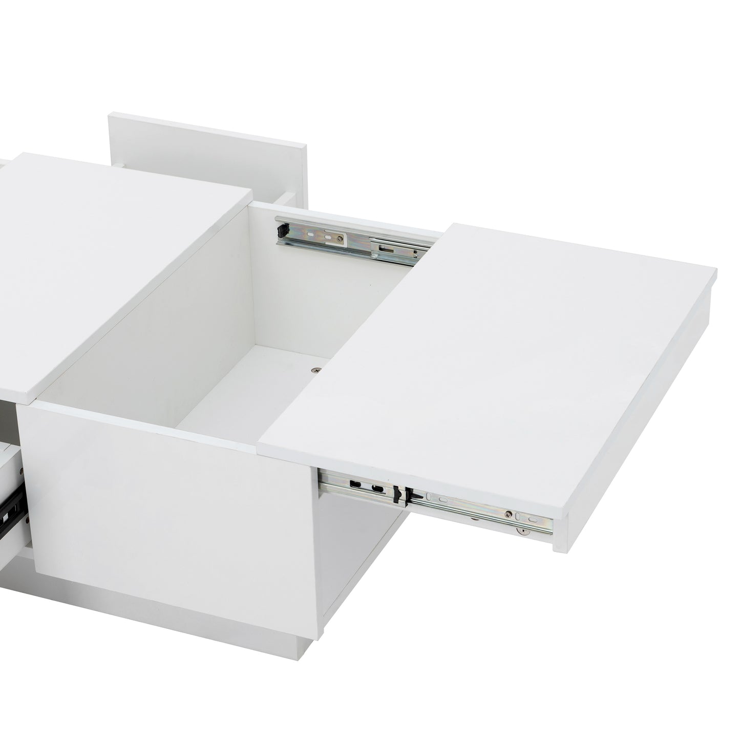 ON-TREND Multifunctional Coffee Table with 2 large Hidden Storage Compartment, Extendable Cocktail Table with 2 Drawers, High-gloss Center Table with Sliding Top for Living Room, 39.3"x21.6", White