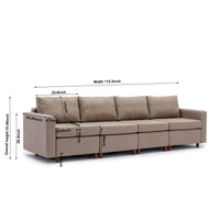 4 Seat Module Sectional Sofa Couch With 1 Ottoman for living room,Seat Cushion and Back Cushion Non-Removable and Non-Washable,Brown