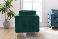 Modern Velvet Armchair Tufted Button Accent Chair Club Chair with Steel Legs for Living Room Bedroom,Green