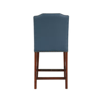 Blaire Stationary Blue Faux Leather Counter Stool with Nail Heads