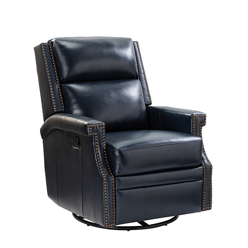 Louise Genuine Leather Swivel Rocker Recliner-NAVY