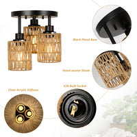 3-Lights Boho Flush Mount Light