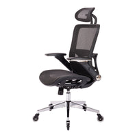 BLACK Ergonomic Mesh Office Chair, High Back - Adjustable Headrest with Flip-Up Arms, Tilt and lock Function, Lumbar Support and blade Wheels, KD chrome metal legs