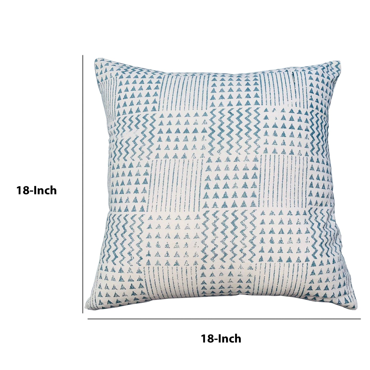 18 x 18 Handcrafted Square Cotton Accent Throw Pillow, Aztec Minimalistic Print, Blue, White