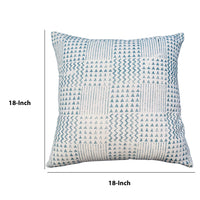 18 x 18 Handcrafted Square Cotton Accent Throw Pillow, Aztec Minimalistic Print, Blue, White