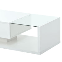 ON-TREND Modern Coffee Table with Tempered Glass, Wooden Cocktail Table with High-gloss UV Surface, Modernist 2-Tier Rectangle Center Table for Living Room, White