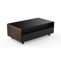 Modern Smart Coffee Table with Built-in Fridge, Bluetooth Speaker, Wireless Charging Module, Touch Control Panel, Power Socket, USB Interface, Outlet Protection, Atmosphere light, and More