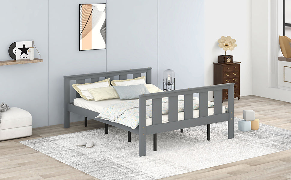 Wood Platform Bed Queen Size Bed Frame with Headboard and Footboard, Grey