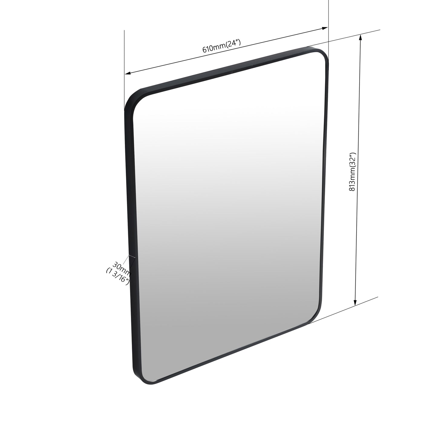 24 x 32 Inch Bathroom Mirror Black Aluminum Frame