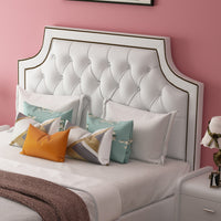 Bed Frame with Button Tufted Headboard, Faux Leather Upholstered Platform Bed Frame, Wooden Slat Support.