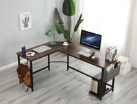 Modern Design L-Shaped Desk Corner Computer Desk PC laptop Computer Table Study Desk Home Office Wood & Metal Pella oak（包含机箱托，书包挂钩，布抽收纳袋）