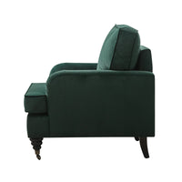 Velvet Accent Chair, Sofa Armchair with Casters, Mid-Century Modern Velvet Upholstered Comfort Oversized Armchair with Wooden Legs, Reading Chair，Living Room Chair, Dark  Green