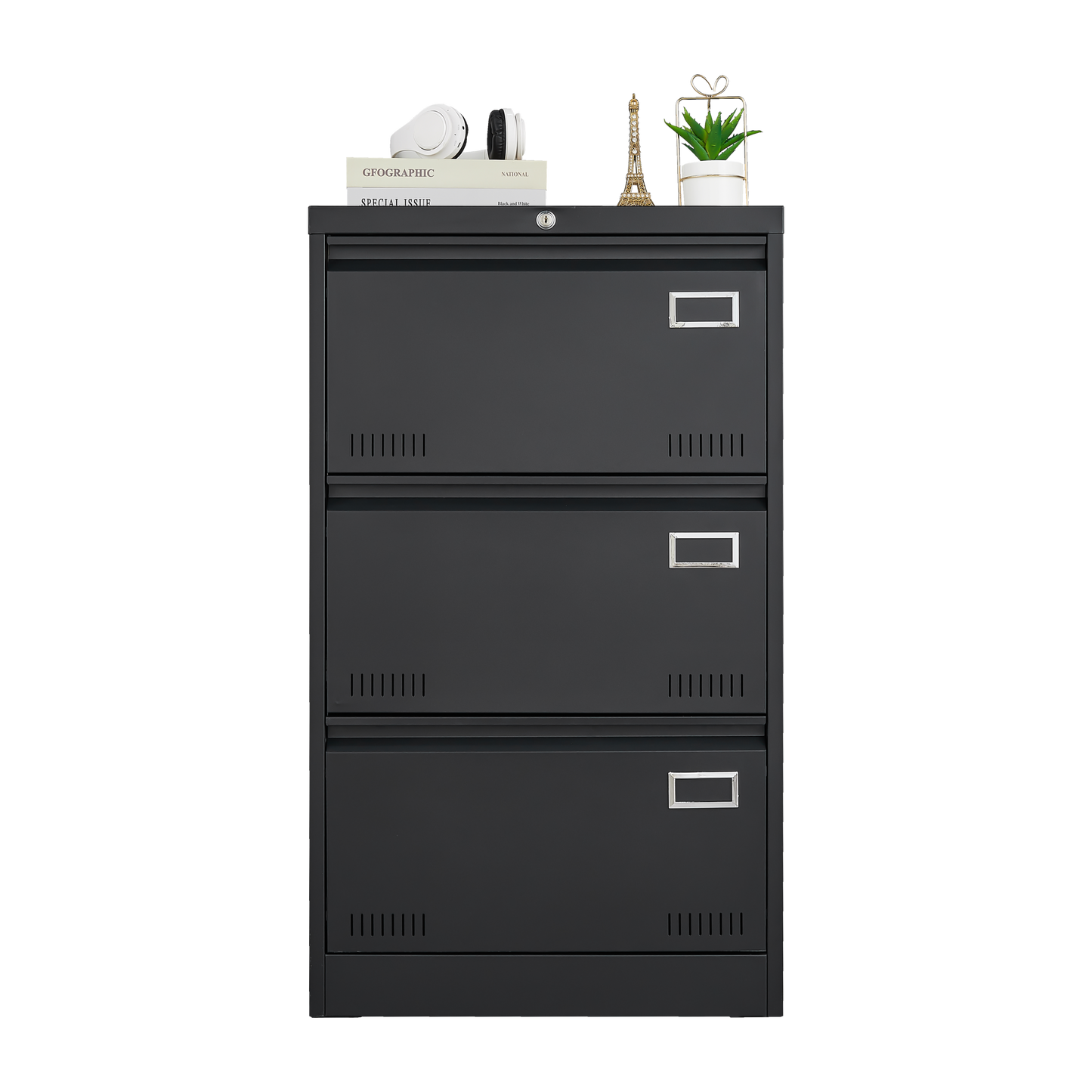 Filing Cabinet Lateral File Cabinet 3 Drawer, Blcak Locking Metal File Cabinets Three Drawer, Office Filing Cabinet with Lock Drawers for Home Office/Legal/Letter/A4/F4