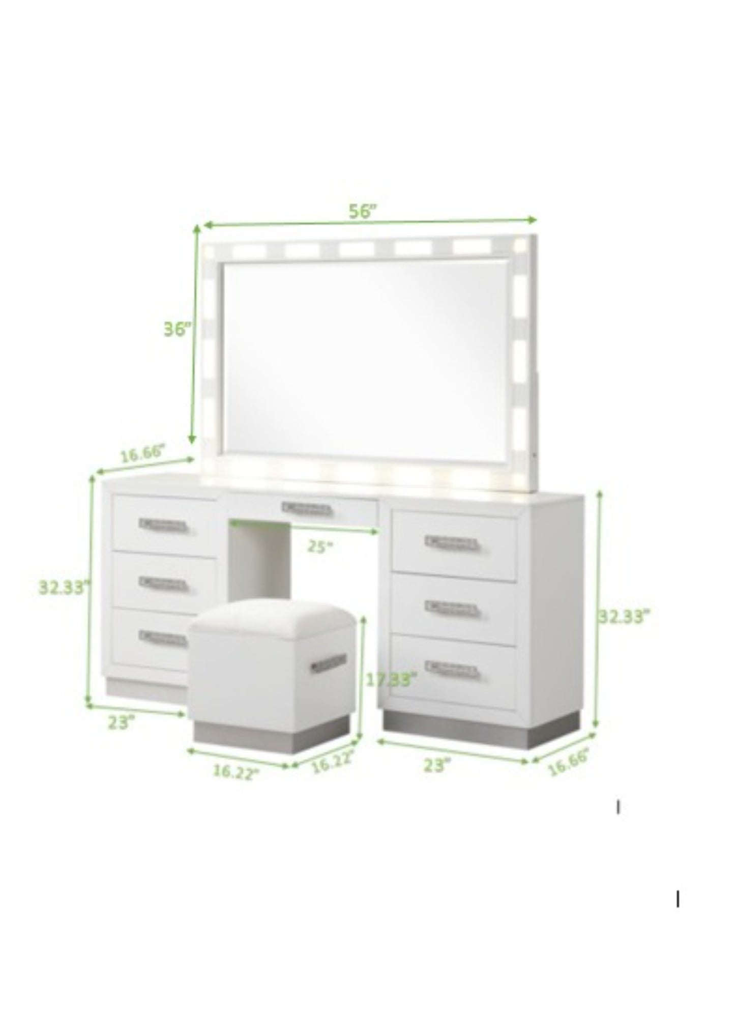 Coco King 5 Pc Vanity LED Bedroom Set Made With Vanity in Milky White