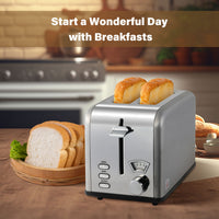 2-Slice Toaster with 1.5 inch Wide Slot, 5 Browning Setting and 3 Function: Bagel, Defrost & Cancel, Retro Stainless-Steel Style, Toast Bread Machine with Removable Crumb Tray, Silver